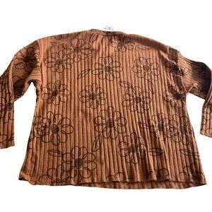 Zara Girls Brown Ribbed Floral Long Sleeve Top Size 3-4 Cottagecore Casual